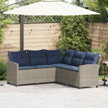 Loungebank Met Kussens L-Vormig Poly Rattan 1 Grijs Marineblauw