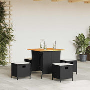 Tuinset 5-delig poly rattan zwart met kussens
