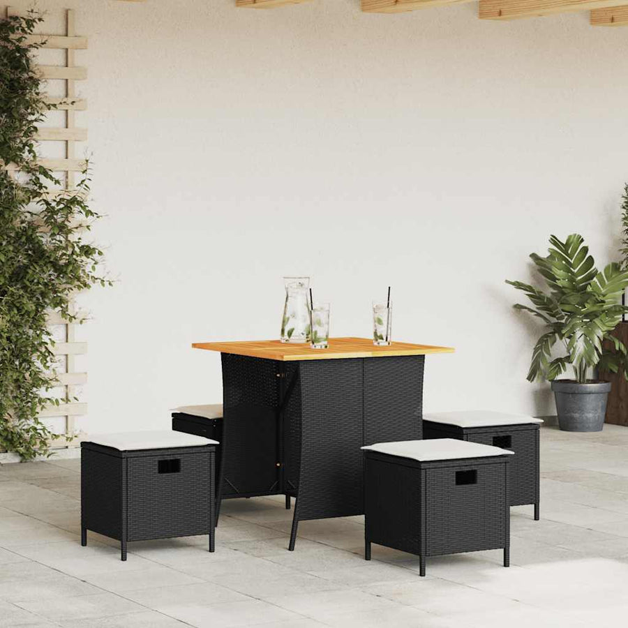5-Delige Tuinset Met Kussens Poly Rattan Zwart Crèmewit