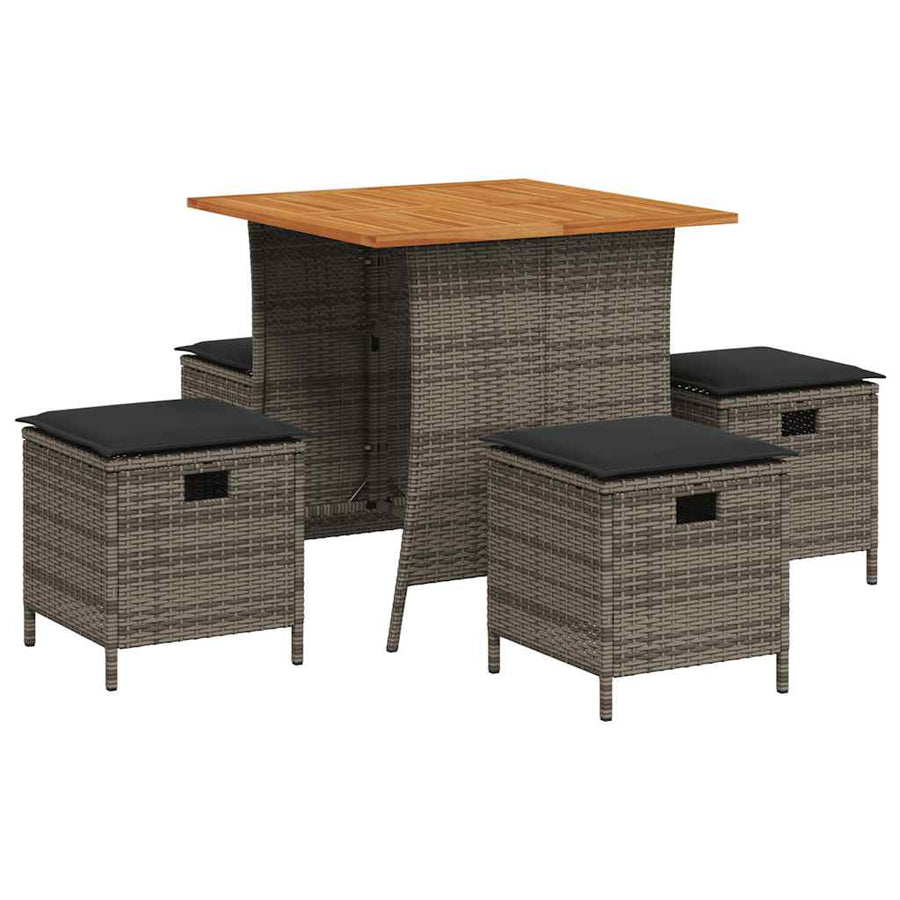 5-delige Tuinset met kussens poly rattan grijs
