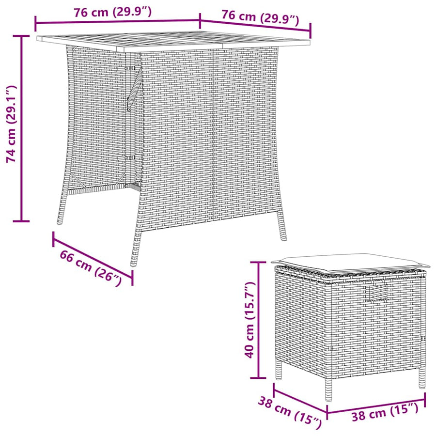 5-delige Tuinset met kussens poly rattan grijs