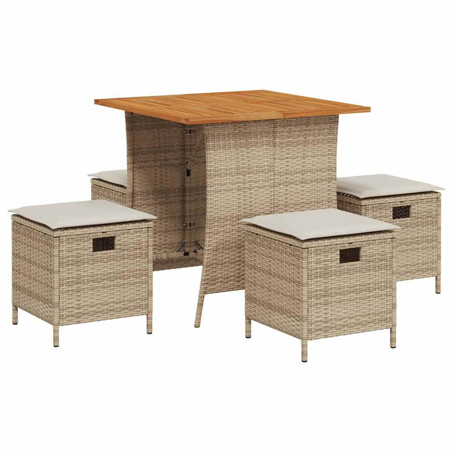 5-Delige Tuinset Met Kussens Poly Rattan Beige Crèmewit