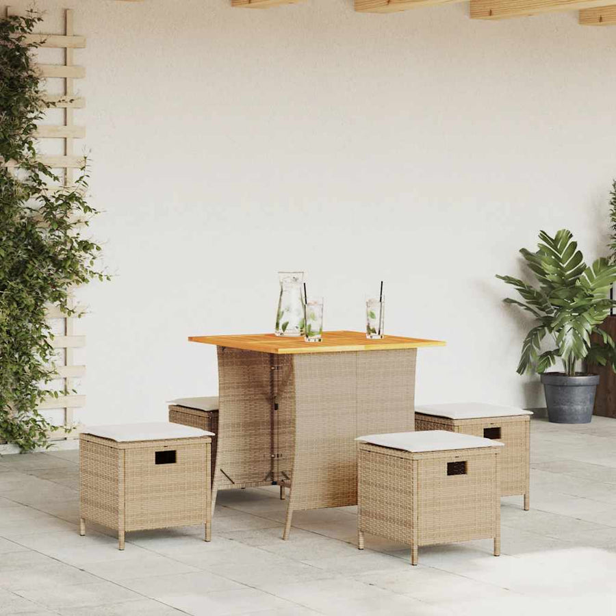 5-Delige Tuinset Met Kussens Poly Rattan Beige Crèmewit