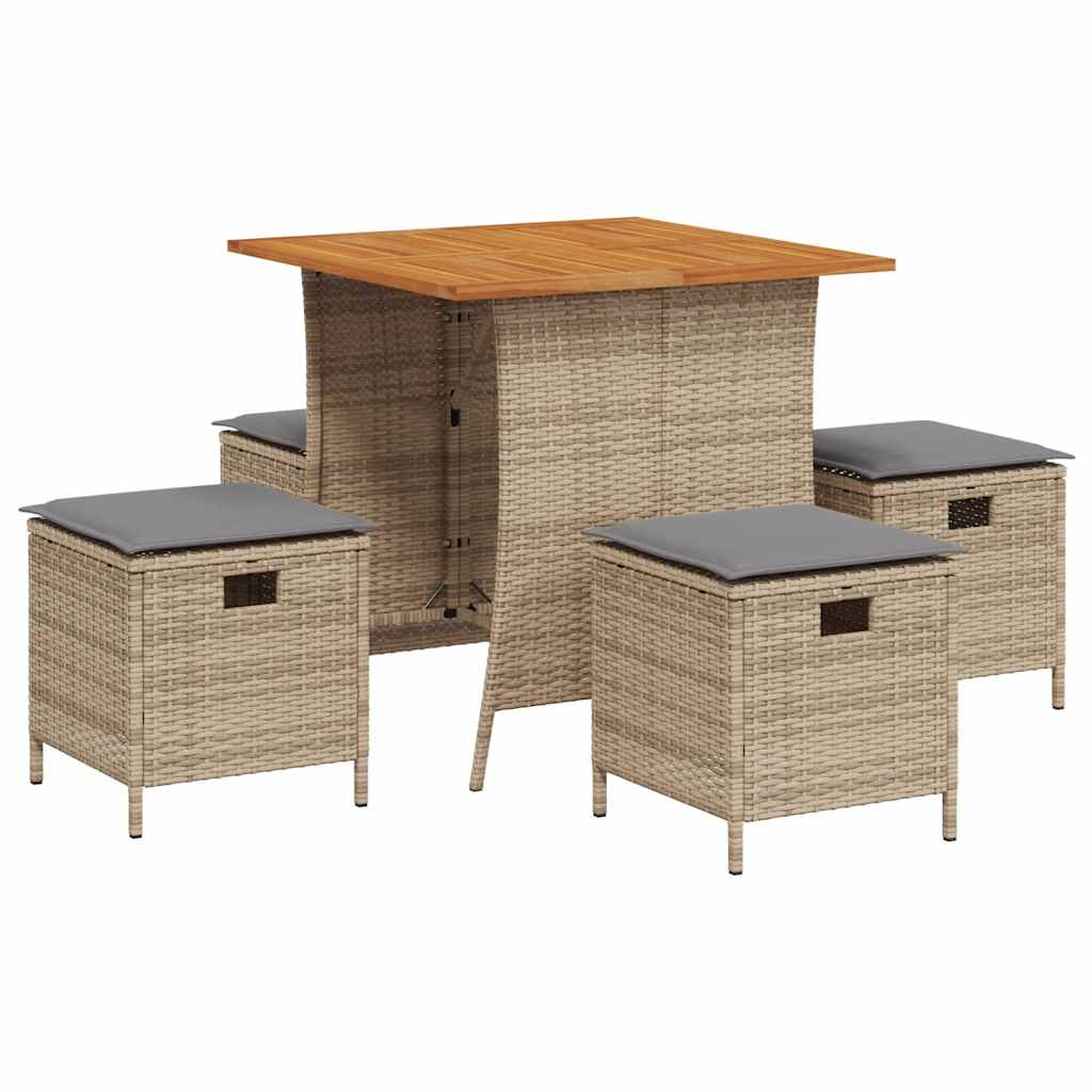 5-Delige Tuinset Met Kussens Poly Rattan Beige Lichtgrijs