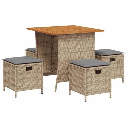 5-Delige Tuinset Met Kussens Poly Rattan Beige Lichtgrijs