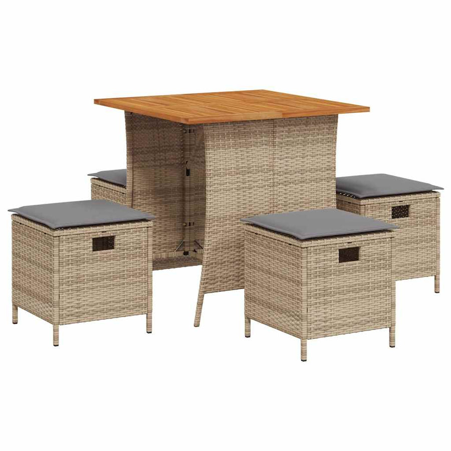 5-Delige Tuinset Met Kussens Poly Rattan Beige Lichtgrijs