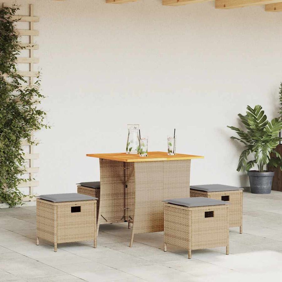 5-Delige Tuinset Met Kussens Poly Rattan Beige Lichtgrijs