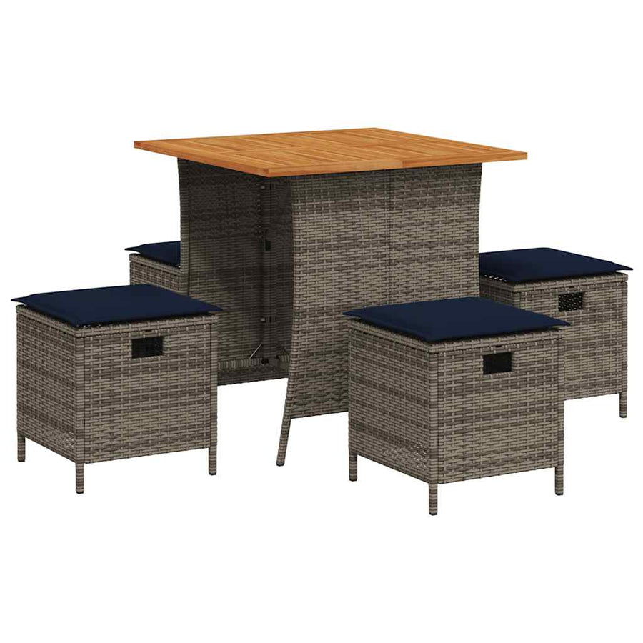 5-Delige Tuinset Met Kussens Poly Rattan Grijs Marineblauw