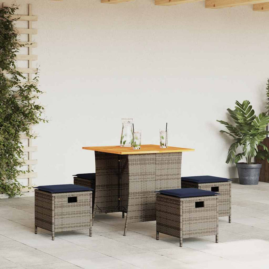 5-Delige Tuinset Met Kussens Poly Rattan Grijs Marineblauw