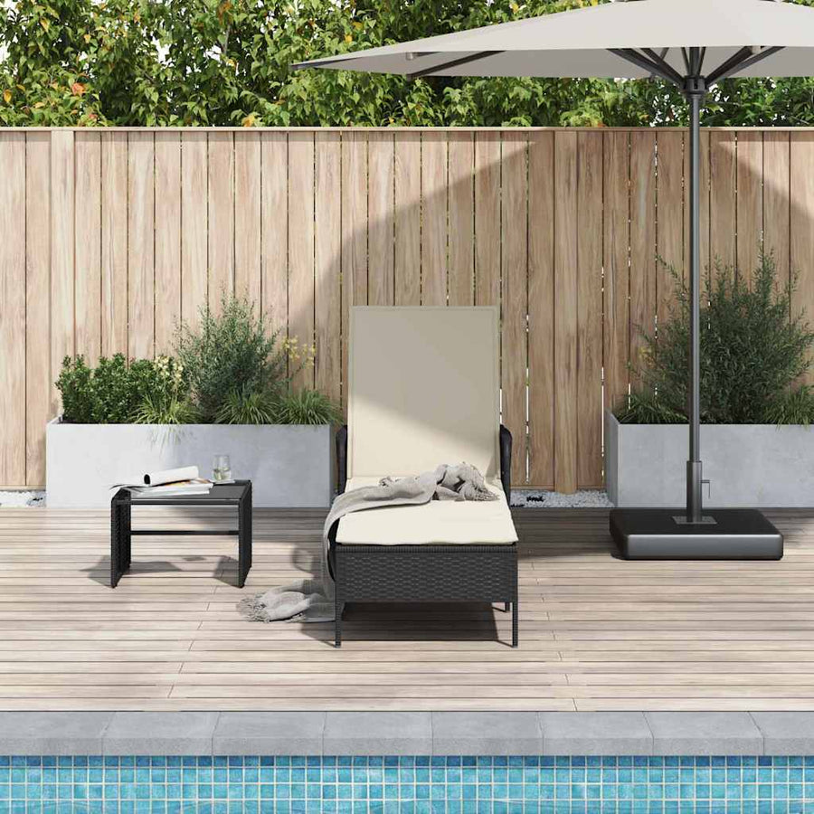 Ligstoel En Cream Wit 55 X 200 X 92 Cm Poly Rattan Zwart en crèmewit Ligbed