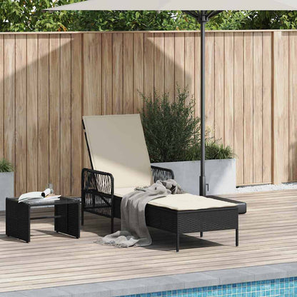 Ligstoel En Cream Wit 55 X 200 X 92 Cm Poly Rattan Zwart en crèmewit Ligbed