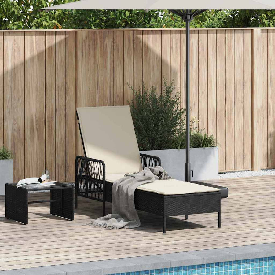 Ligstoel En Cream Wit 55 X 200 X 92 Cm Poly Rattan Zwart en crèmewit Ligbed
