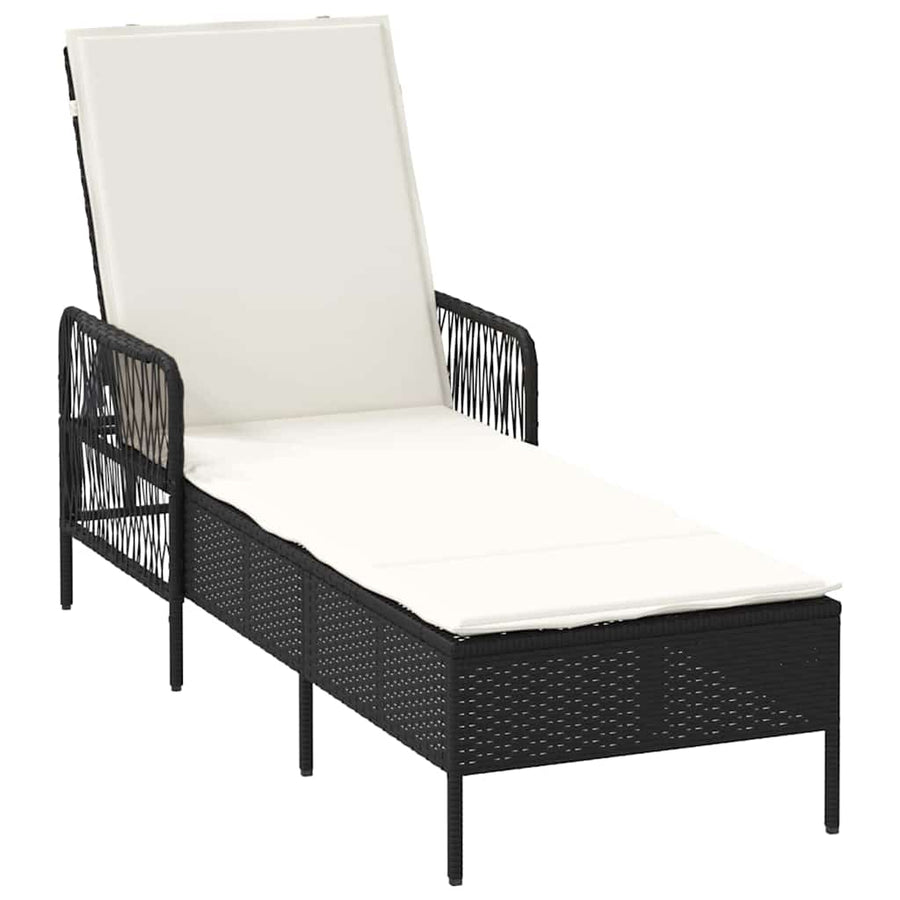 Ligstoel En Cream Wit 55 X 200 X 92 Cm Poly Rattan Zwart en crèmewit Ligbed