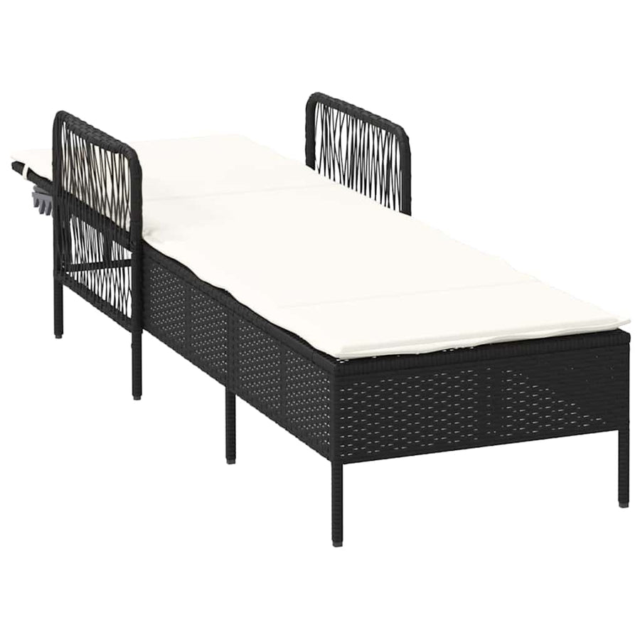 Ligstoel En Cream Wit 55 X 200 X 92 Cm Poly Rattan Zwart en crèmewit Ligbed