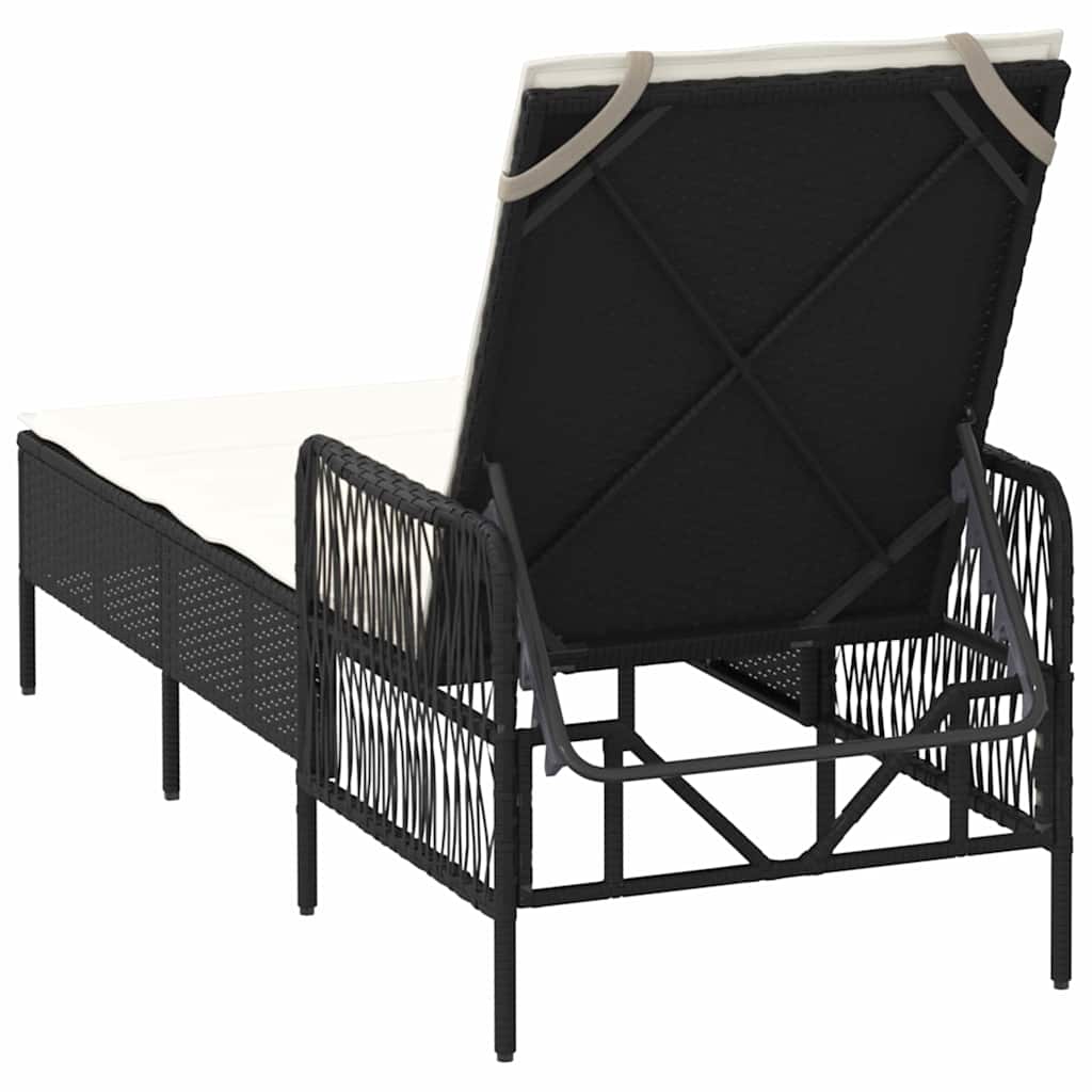 Ligstoel En Cream Wit 55 X 200 X 92 Cm Poly Rattan Zwart en crèmewit Ligbed