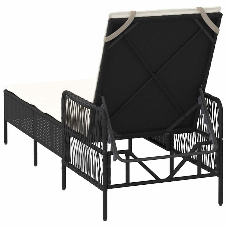 Ligstoel En Cream Wit 55 X 200 X 92 Cm Poly Rattan Zwart en crèmewit Ligbed