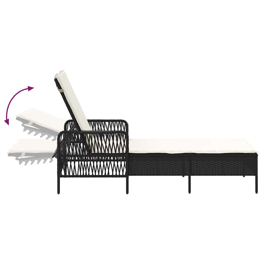 Ligstoel En Cream Wit 55 X 200 X 92 Cm Poly Rattan Zwart en crèmewit Ligbed
