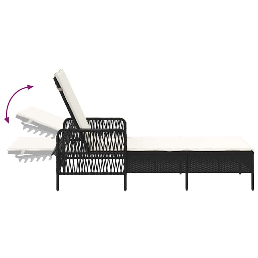 Ligstoel En Cream Wit 55 X 200 X 92 Cm Poly Rattan Zwart en crèmewit Ligbed
