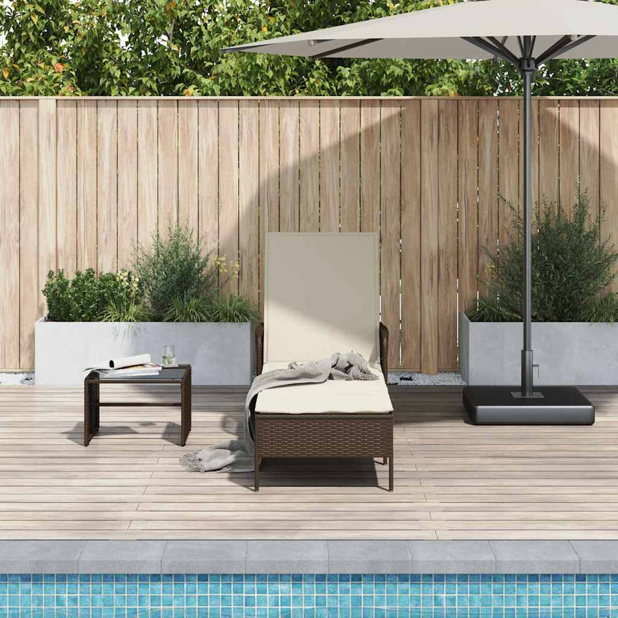 Ligstoel En Crème Wit 55 X 200 X 92 Cm Poly Rattan Bruin en crèmewit Ligbed