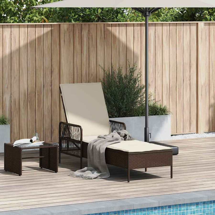 Ligstoel En Crème Wit 55 X 200 X 92 Cm Poly Rattan Bruin en crèmewit Ligbed
