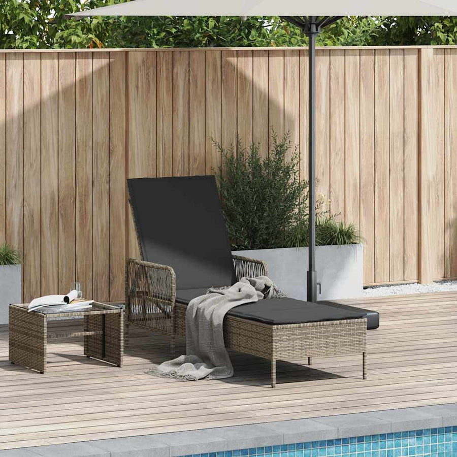 Ligbed met kussen 1-persoon Grijs 157 x 55 x 92cm poly rattan