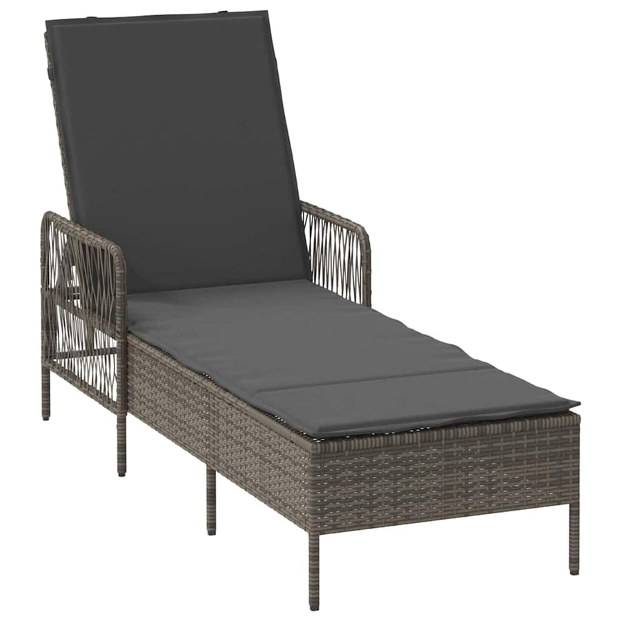 Ligbed met kussen 1-persoon Grijs 157 x 55 x 92cm poly rattan