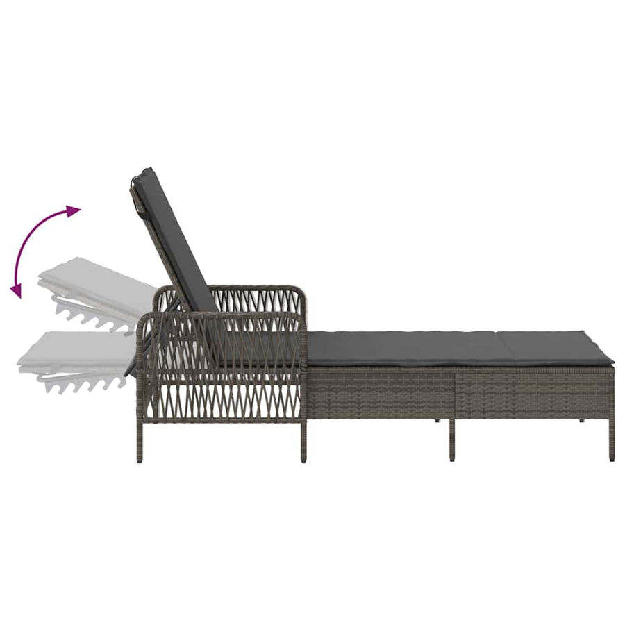 Ligbed met kussen 1-persoon Grijs 157 x 55 x 92cm poly rattan