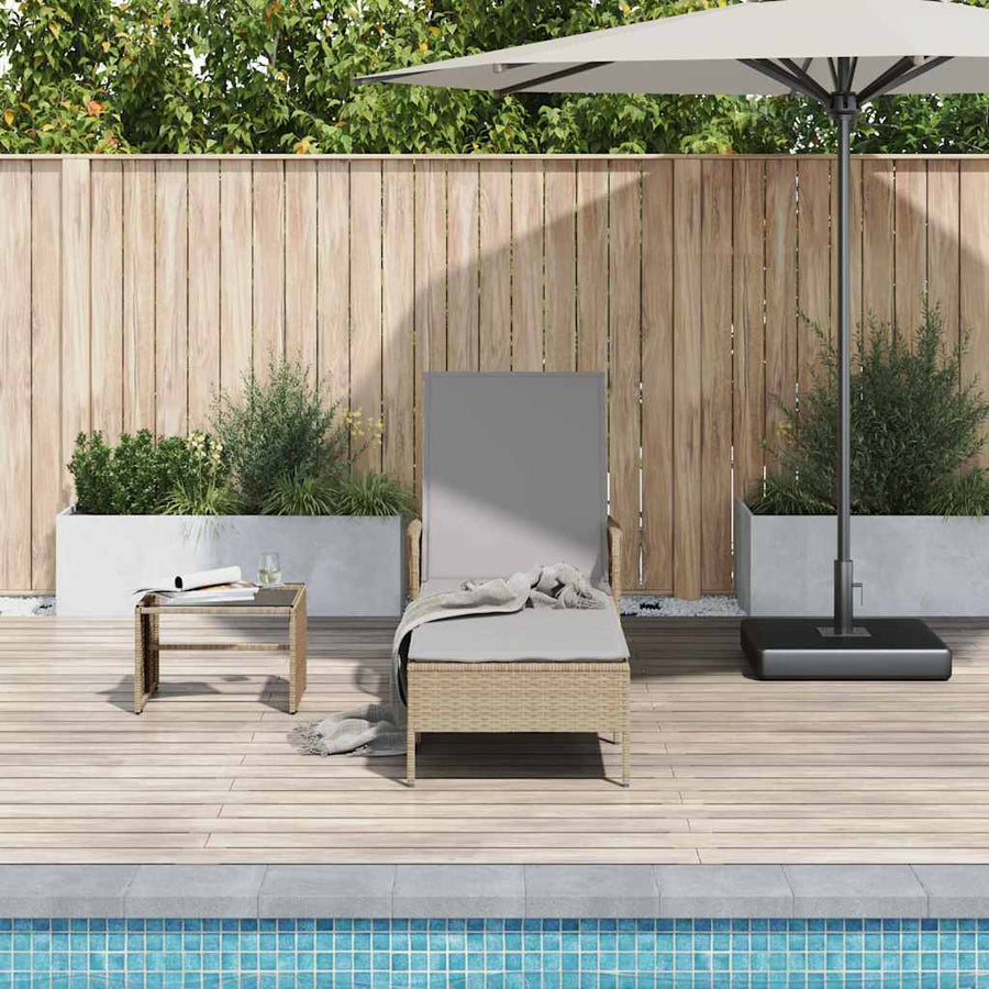 Ligstoel Beige en Licht Grijs 55 x 200 x 92 cm poly rattan