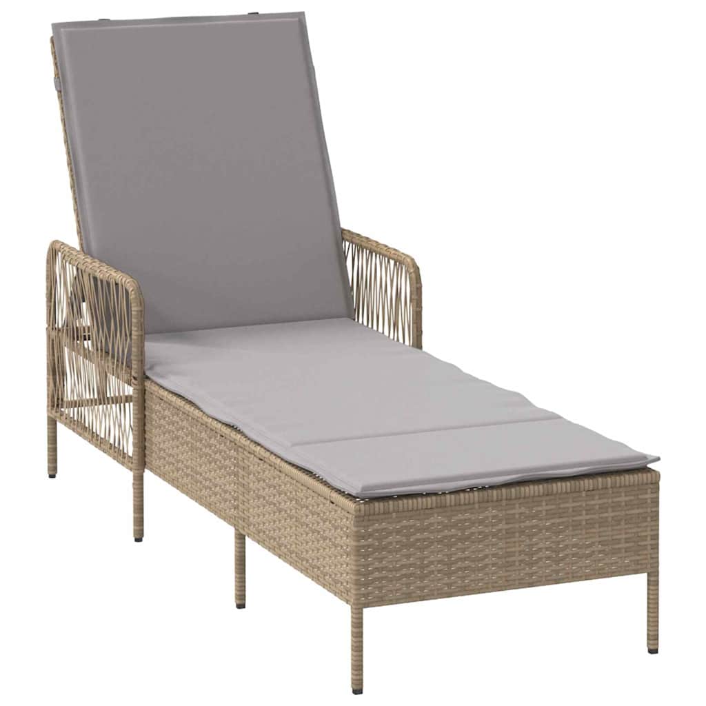 Ligstoel Beige en Licht Grijs 55 x 200 x 92 cm poly rattan