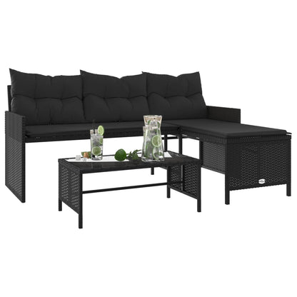 Tuinbank Met Tafel En Kussens L-Vormig Poly Rattan Zwart