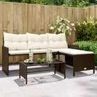 L-vormige loungeset poly rattan bruin met tafel en kussens