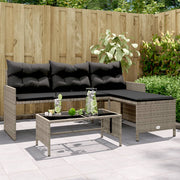 L-vormige tuinbank poly rattan grijs met tafel en kussens