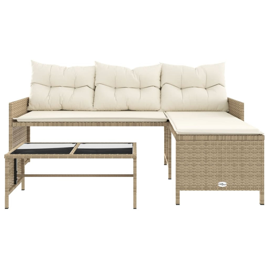 Tuinbank Met Tafel En Kussens L-Vormig Poly Rattan Beige