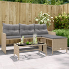 L-vormige loungebank poly rattan beige met tafel en kussens
