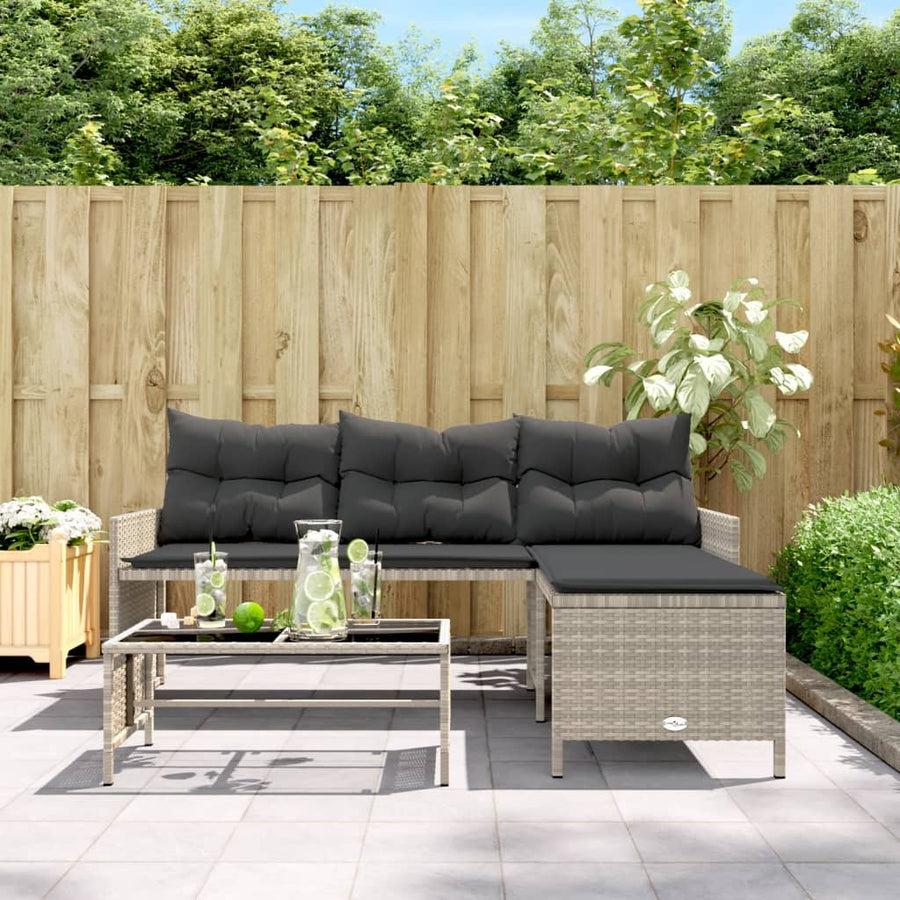 Tuinbank Met Tafel En Kussens L-Vormig Poly Rattan Lichtgrijs