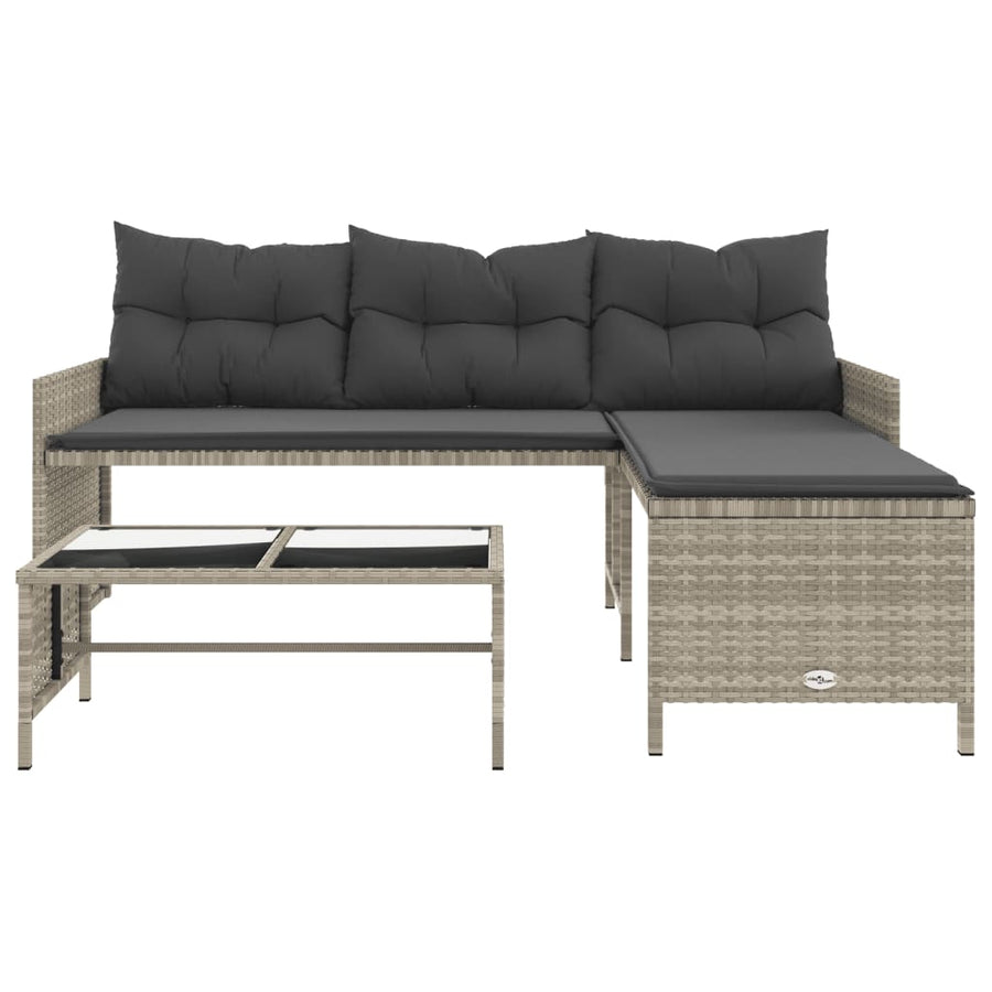 Tuinbank Met Tafel En Kussens L-Vormig Poly Rattan Lichtgrijs