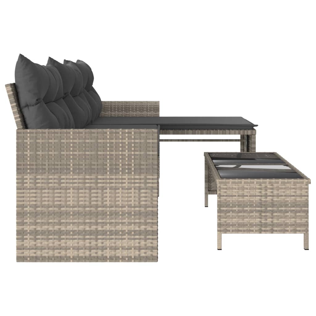 Tuinbank Met Tafel En Kussens L-Vormig Poly Rattan Lichtgrijs