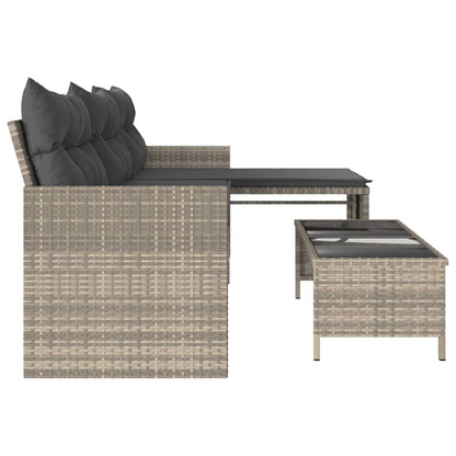 Tuinbank Met Tafel En Kussens L-Vormig Poly Rattan Lichtgrijs