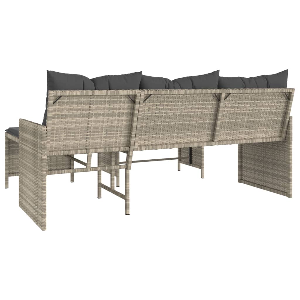 Tuinbank Met Tafel En Kussens L-Vormig Poly Rattan Lichtgrijs