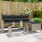L-vormige tuinbank met tafel poly rattan lichtgrijs 170x120 cm
