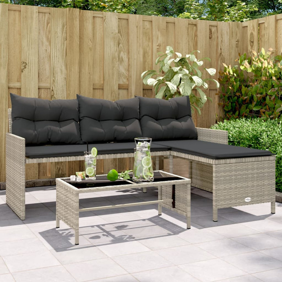 Tuinbank Met Tafel En Kussens L-Vormig Poly Rattan Lichtgrijs