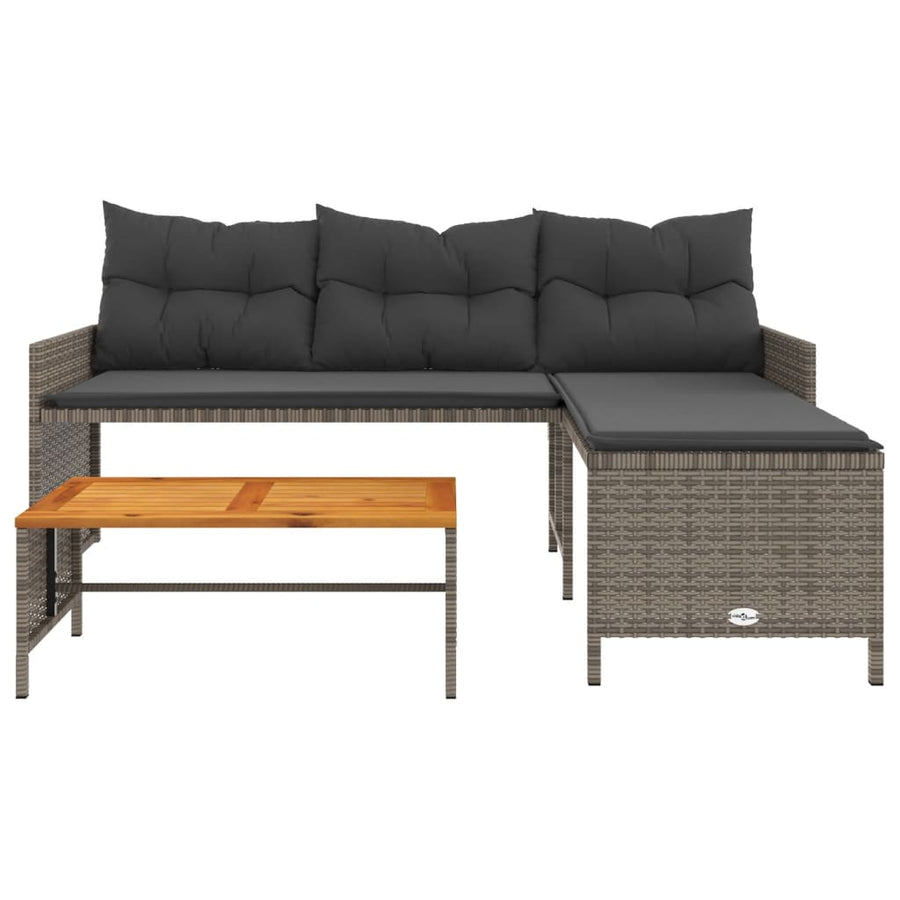 Tuinbank Met Tafel En Kussens L-Vormig Poly Rattan Grijs