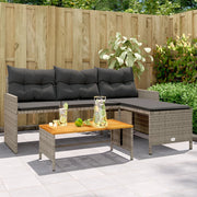 L-vormige tuinbank poly rattan grijs met tafel en kussens