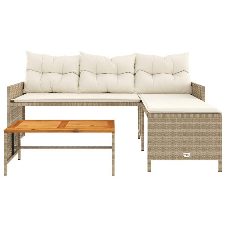 Tuinbank Met Tafel En Kussens L-Vormig Poly Rattan Beige