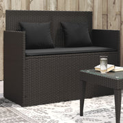 Tuinbank poly rattan zwart met opbergruimte en kussens