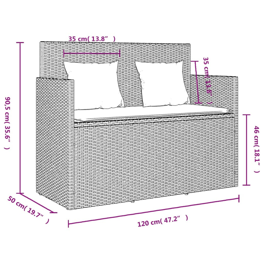 Tuinbank Met Kussens Poly Rattan Bruin