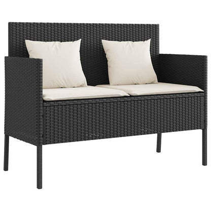 Tuinbank Met Kussens Poly Rattan Zwart En Crème