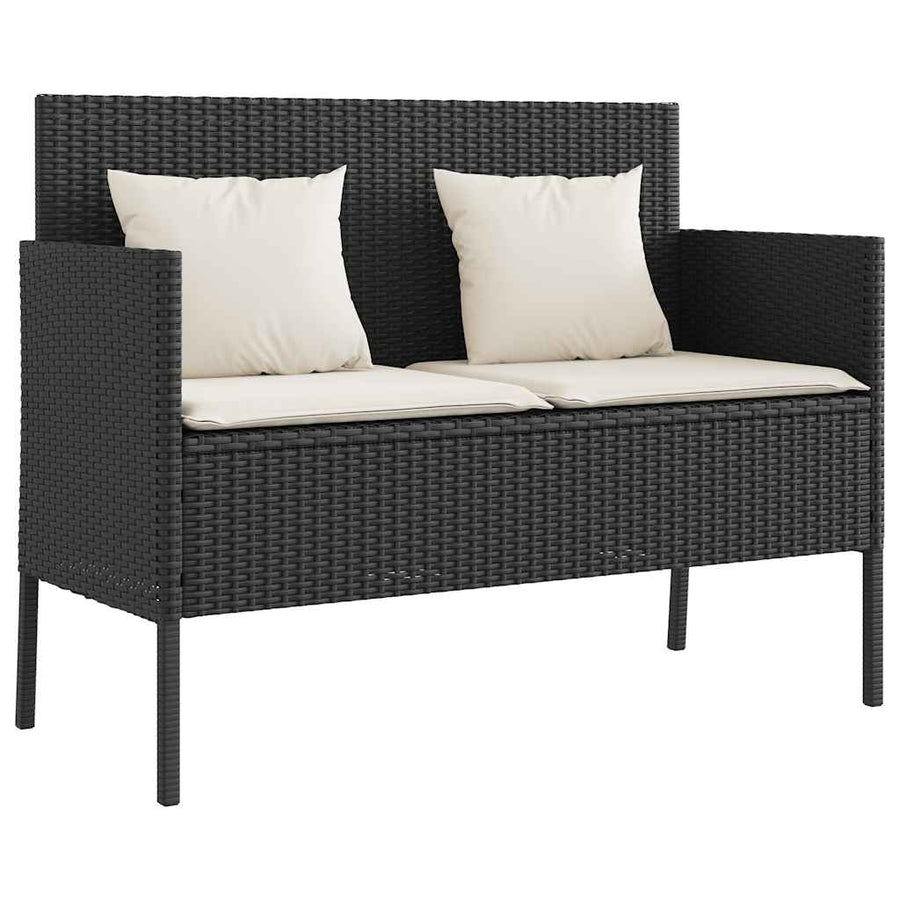 Tuinbank Met Kussens Poly Rattan Zwart En Crème
