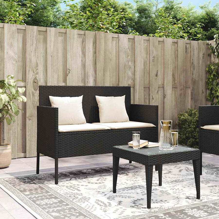 Tuinbank Met Kussens Poly Rattan Zwart En Crème