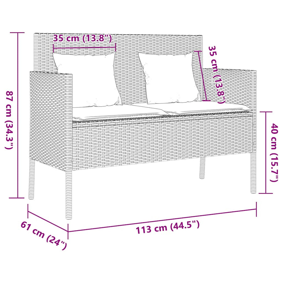 Tuinbank Met Kussens Poly Rattan Zwart En Crème